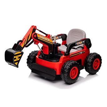 12V Kids Ride-On Excavator, 4WD Electric Construction Digger with Remote Control, Bluetooth, Music