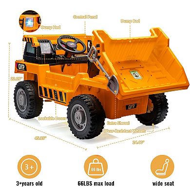 12V Electric Ride-On Dump Truck for Kid,Construction Vehicle with Remote Control,MP3/USB,Lights,Horn