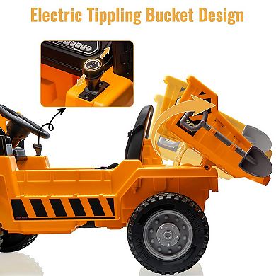 12V Electric Ride-On Dump Truck for Kid,Construction Vehicle with Remote Control,MP3/USB,Lights,Horn