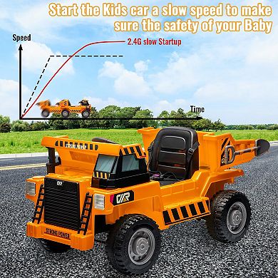 12V Electric Ride-On Dump Truck for Kid,Construction Vehicle with Remote Control,MP3/USB,Lights,Horn