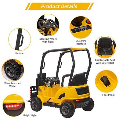 12V Remote Control Kids Forklift Truck, 2-Speed Electric Ride On Car with Liftable Fork