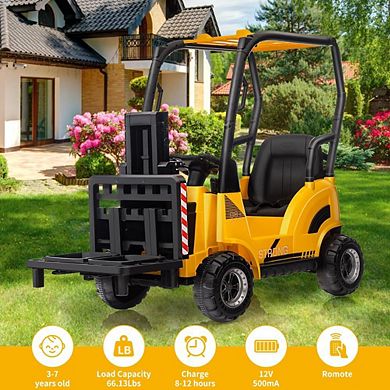 12V Remote Control Kids Forklift Truck, 2-Speed Electric Ride On Car with Liftable Fork