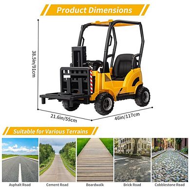 12V Remote Control Kids Forklift Truck, 2-Speed Electric Ride On Car with Liftable Fork