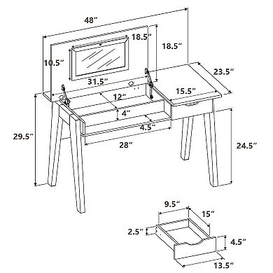 Costway Vanity Table with Flip Mirror Writing Computer Desk Storage Drawer Walnut