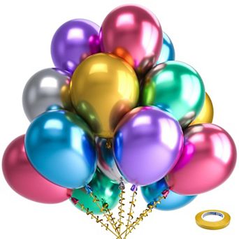 100 pc Metallic Chrome 12 Inch Latex Balloons in Assorted Colors for Party Wedding Decorations