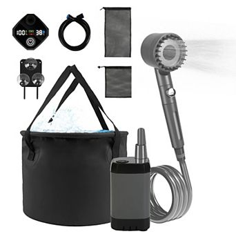 Portable Camping Shower with IPX7 Waterproof Pump, 6000mAh Battery & 5.3Gallon Foldable Bucket
