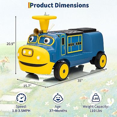 12V Kids Ride-On Electric Trackless Train Licensed by CHUGGINGTON,2-Seater with Flip-Up Storage Seat