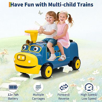 12V Kids Ride-On Electric Trackless Train Licensed by CHUGGINGTON,2-Seater with Flip-Up Storage Seat