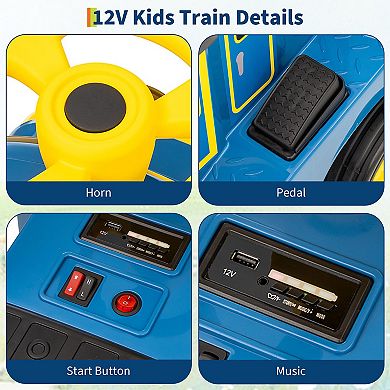 12V Kids Ride-On Electric Trackless Train Licensed by CHUGGINGTON,2-Seater with Flip-Up Storage Seat