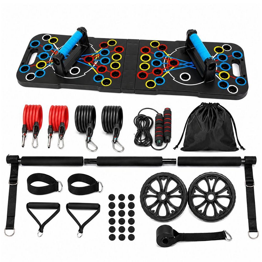 Push Up Board Set with Pilates Bar, Resistance Bands & Roller for