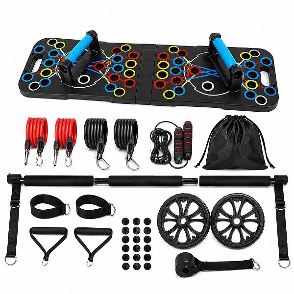 Rapsoodo トレーニングデバイス セット Push Up Board Set with Pilates Bar, Resistance Bands & Roller for
