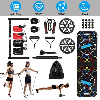 Push Up Board Set with Pilates Bar, Resistance Bands & Roller for Full Body Home Workout