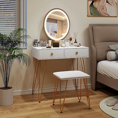 Costway Vanity Makeup Dressing Table W/ 3 Lighting Modes Mirror Touch Switch White