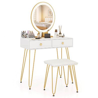 Costway Vanity Makeup Dressing Table W/ 3 Lighting Modes Mirror Touch Switch White