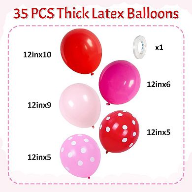 35 pcs Red Pink Strawberry Pastel Polka Dot Balloons for Girl Baby Shower Birthday Party