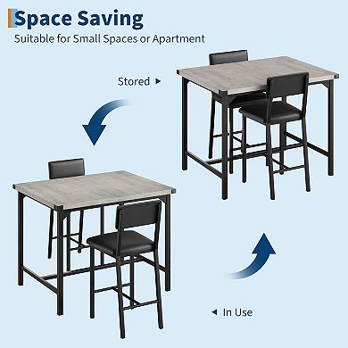 Industrial 2-Person Table Set with Padded Stools Counter Height with Backrest & Footrest