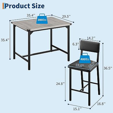 Industrial 2-Person Table Set with Padded Stools Counter Height with Backrest & Footrest