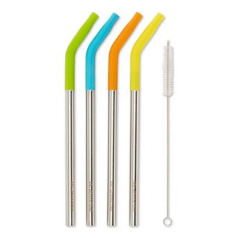 RSVP International Endurance® 4 9 in Silicone Tip Straw + 1 Cleaning Brush Set