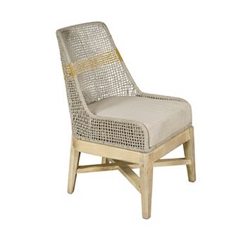 Avira Dining Chair, Handcrafted Mango Wood, Cotton Rope Weaving, Beige Cushion