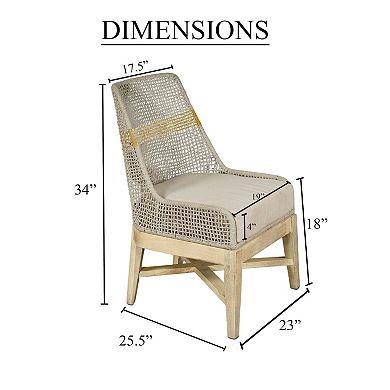 Avira Dining Chair, Handcrafted Mango Wood, Cotton Rope Weaving, Beige Cushion
