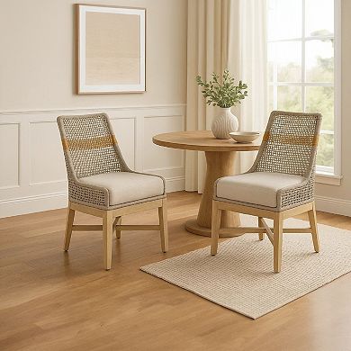 Avira Dining Chair, Handcrafted Mango Wood, Cotton Rope Weaving, Beige Cushion