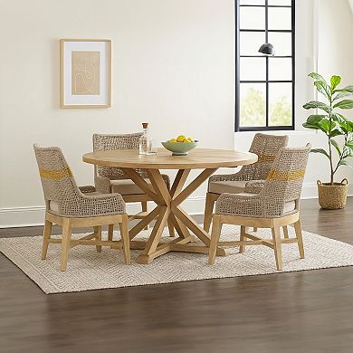 Avira Dining Chair, Handcrafted Mango Wood, Cotton Rope Weaving, Beige Cushion