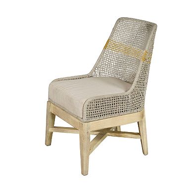 Avira Dining Chair, Handcrafted Mango Wood, Cotton Rope Weaving, Beige Cushion