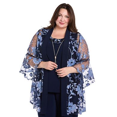 Plus Size R&M Richards 3-pc. Threadwork Duster, Top & Pants Set