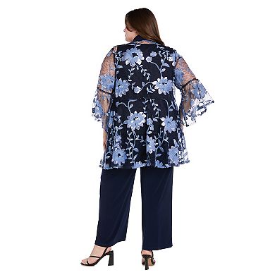 Plus Size R&M Richards 3-pc. Threadwork Duster, Top & Pants Set