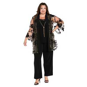 Plus Size R&M Richards 3 pc Threadwork Duster, Top & Pants Set