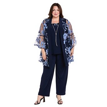 Plus Size R&M Richards 3 pc Threadwork Duster, Top & Pants Set