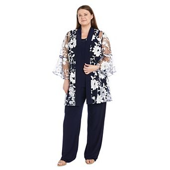 Plus Size R&M Richards 3 pc Threadwork Duster, Top & Pants Set