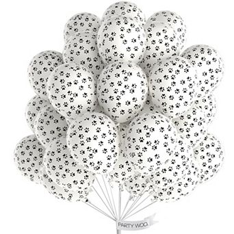 50 pc 12 Inch Matte White Dog Paw Print Balloons for Dog Animal Theme Party Decorations