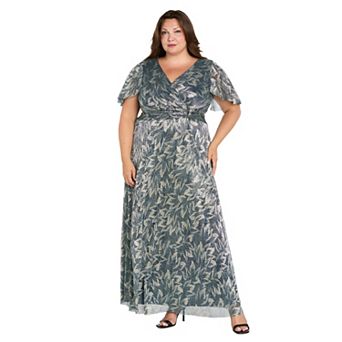 Plus Size R&M Richards Long Metallic Printed Dress