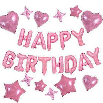 35 pc Light Pink Happy Birthday Decorations with Star Balloons and Foil Banner for Party Decor