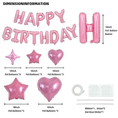 35Pcs Light Pink Happy Birthday Decorations with Star Balloons and Foil Banner for Party Decor