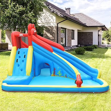 Gymax Inflatable Water Park Bounce House Crab w/ 2 Slides Climbing Wall Tunnel