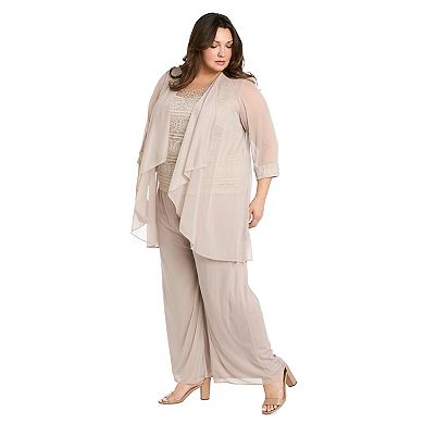 Plus Size R&M Richards 3-Pc. Beaded Duster, Top & Pants Set