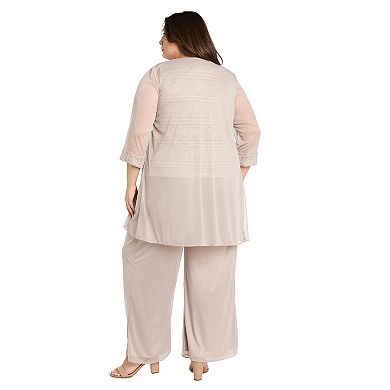 Plus Size R&M Richards 3-Pc. Beaded Duster, Top & Pants Set