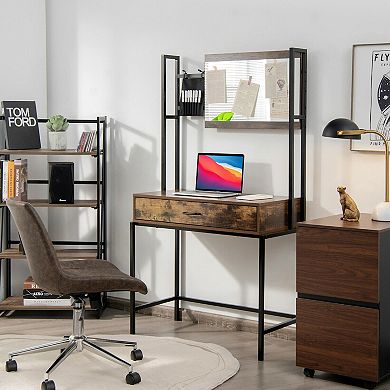 Costway Industrial Vanity Table with 3-Height Adjustable Mirror Storage Bag Large Drawer