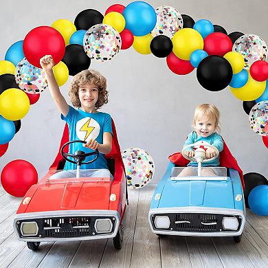 147Pcs Theme Balloon Garland Kit Blue Red Yellow Black Confetti Balloons For Kids Birthday Party
