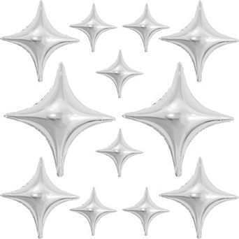 12 pc Silver Star Foil Balloons in Various Sizes for Wedding Baby Shower and Party Decor