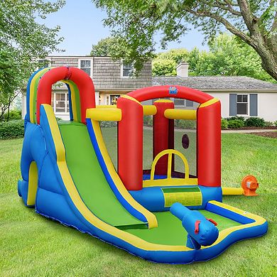 Gymax Inflatable Bounce House Slide Splash Pool Climbing Wall Park w/ Blower