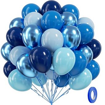 60 pc Metallic Baby Blue Chrome Balloons for Baby Shower Graduation Birthday Party Decorations