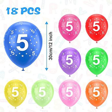 18 Pcs 5Th Birthday Latex Balloons for 5 Year Old Party with Printed Numbers for Decoration