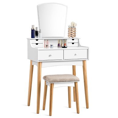 Costway Vanity Table 6 Dressing Table Cushioned Stool Makeup Table