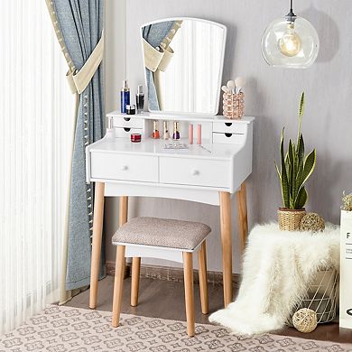 Costway Vanity Table 6 Dressing Table Cushioned Stool Makeup Table