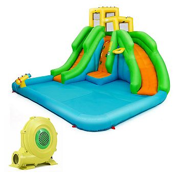 Gymax Kids Inflatable Water Park Bounce House 2 Slide w/Climbing Wall