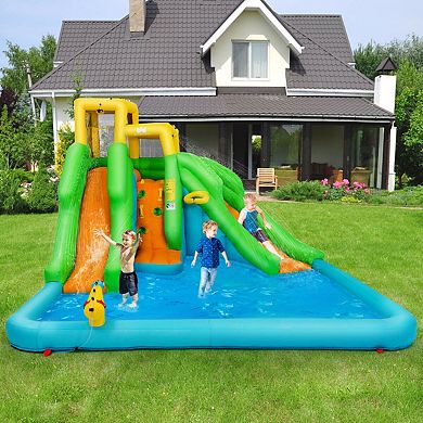 Gymax Kids Inflatable Water Park Bounce House 2 Slide w/Climbing Wall