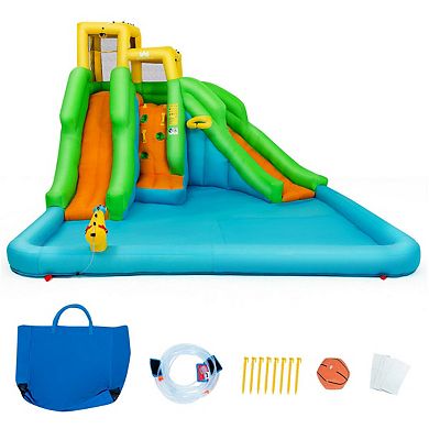 Gymax Kids Inflatable Water Park Bounce House 2 Slide w/Climbing Wall
